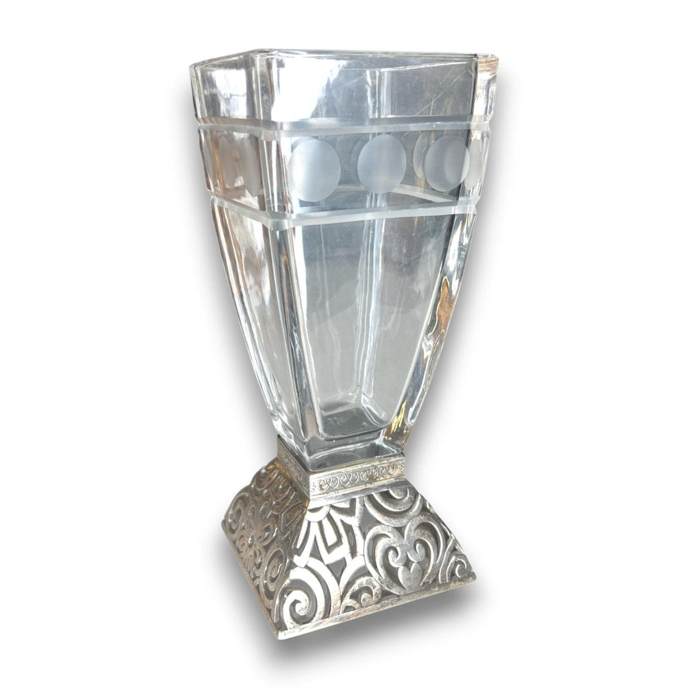 VTG Brighton Lacie Daisy Clear Etched Glass Vase Art Deco Style 7.5" - Picture 4 of 10